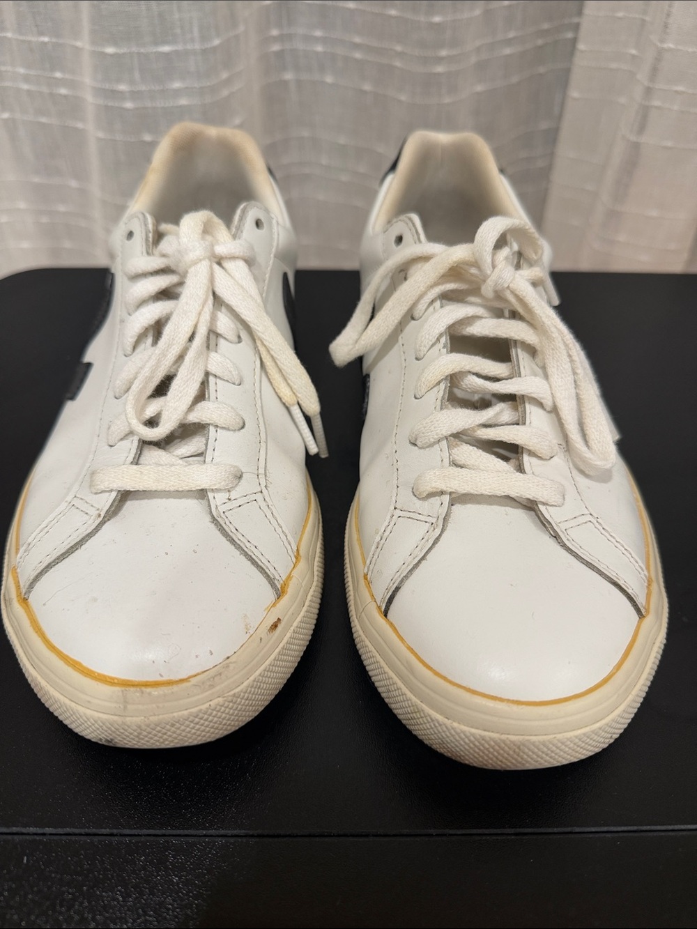 Veja White Leather Sneakers with Black Heel Tab